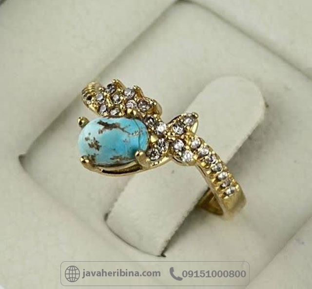 انگشتر فیروزه نیشابوری طلا روس زنانه زیبا _کد:35239