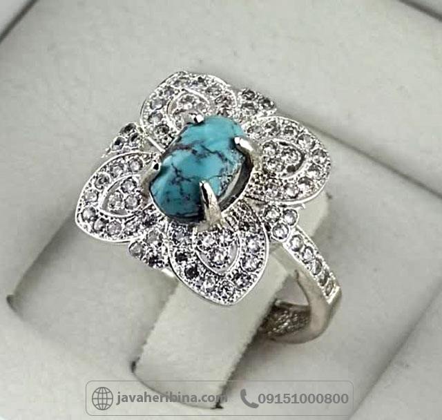 انگشتر فیروزه نیشابوری طلا روس زنانه شیک _کد:35240