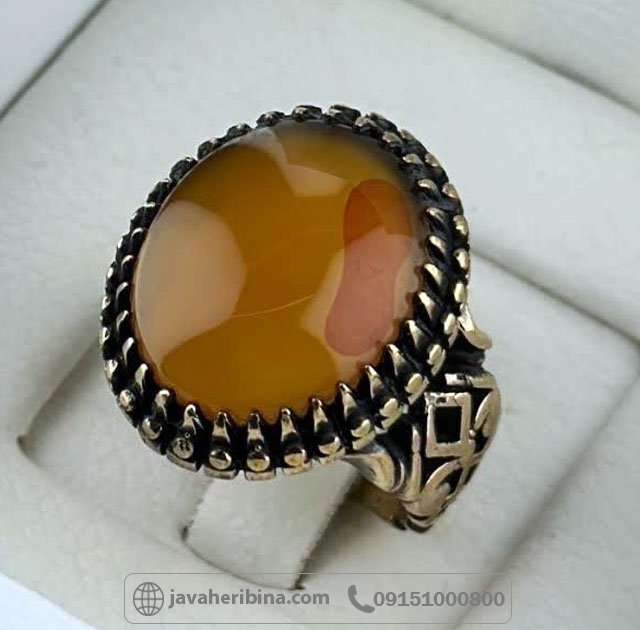 انگشتر عقیق یمنی پرتقالی طلاروس مردانه زیبا _کد:35255