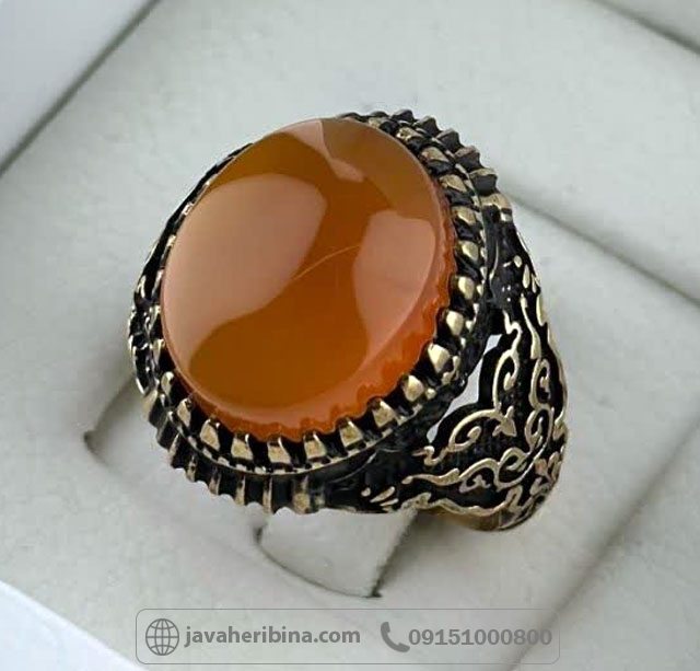 انگشتر عقیق یمنی پرتقالی طلاروس مردانه _کد:35257