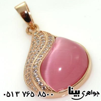 گردنبند سنگ ماه (مون استون) صورتی طرح اشک زنانه