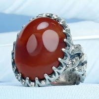 انگشتر عقیق یمنی پرتقالی نقره مردانه درشت و زیبا 