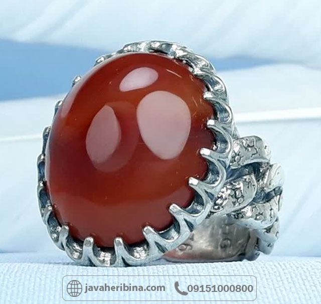 انگشتر عقیق یمنی پرتقالی نقره مردانه درشت و زیبا _کد:35273