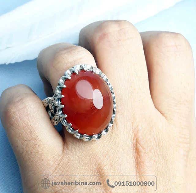 انگشتر عقیق یمنی پرتقالی نقره مردانه درشت و زیبا _کد:35273
