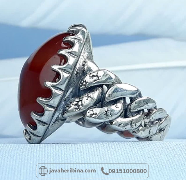 انگشتر عقیق یمنی پرتقالی نقره مردانه درشت و زیبا _کد:35273