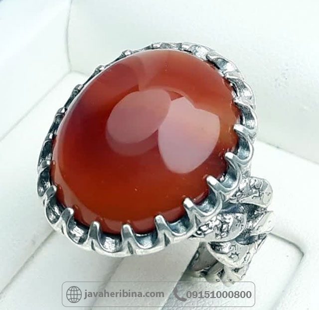 انگشتر عقیق یمنی پرتقالی نقره مردانه درشت و زیبا _کد:35273