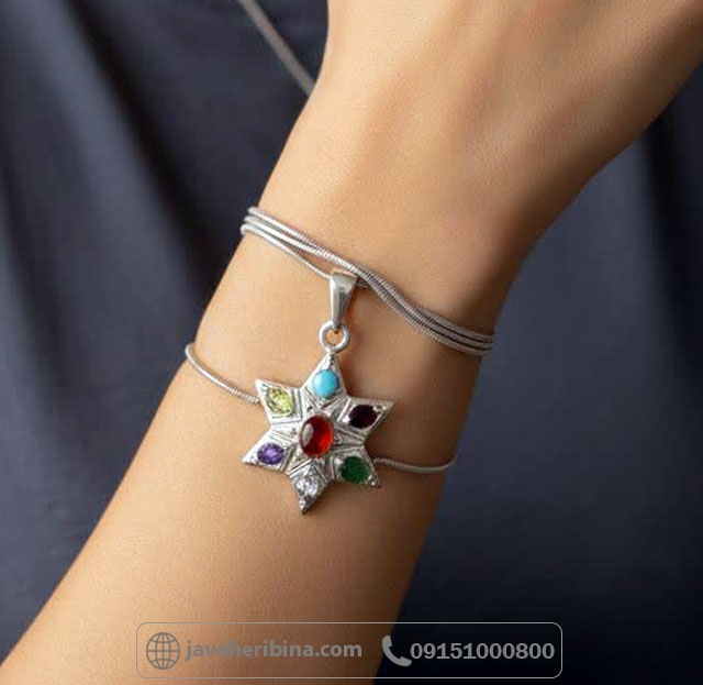 گردنبند چند جواهر طرح ستاره نقره بدون زنجیر _کد:35274