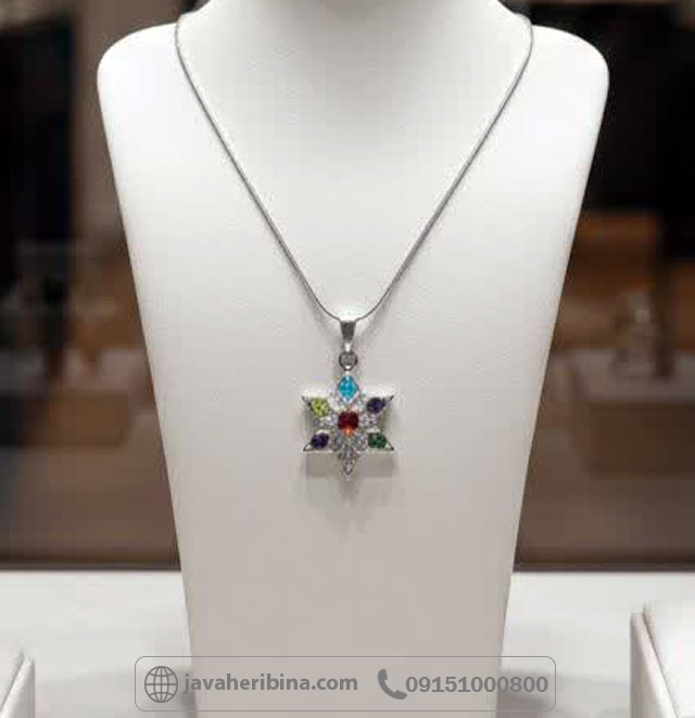 گردنبند چند جواهر طرح ستاره نقره بدون زنجیر _کد:35274