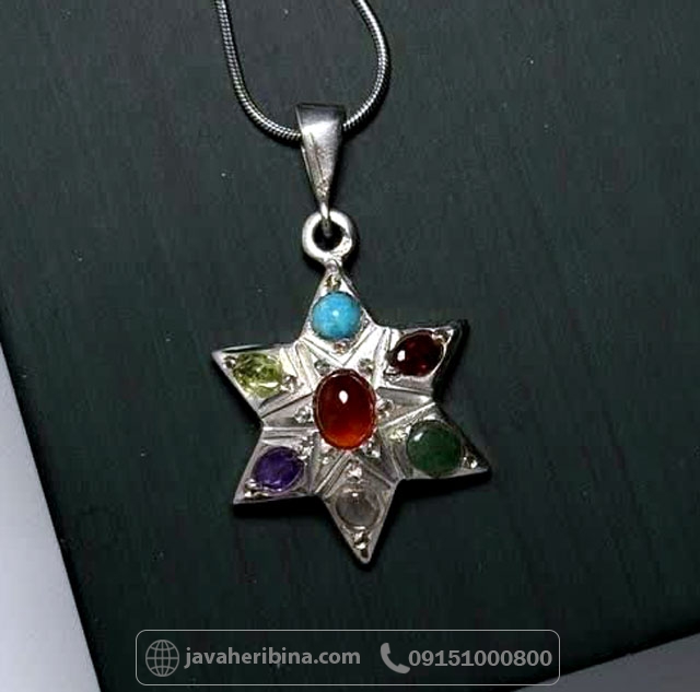 گردنبند چند جواهر طرح ستاره نقره بدون زنجیر گردنبند چند جواهر طرح ستاره نقره بدون زنجیر