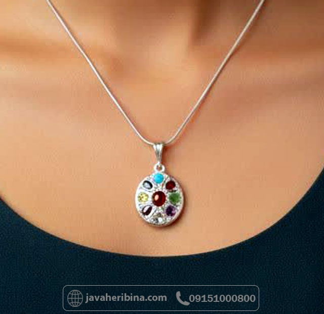 گردنبند چند جواهر نقره زنانه بدون زنجیر _کد:35275