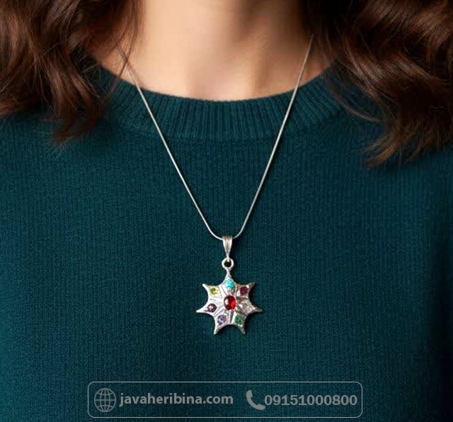 گردنبند چند جواهر نقره طرح خورشید بدون زنجیر _کد:35276