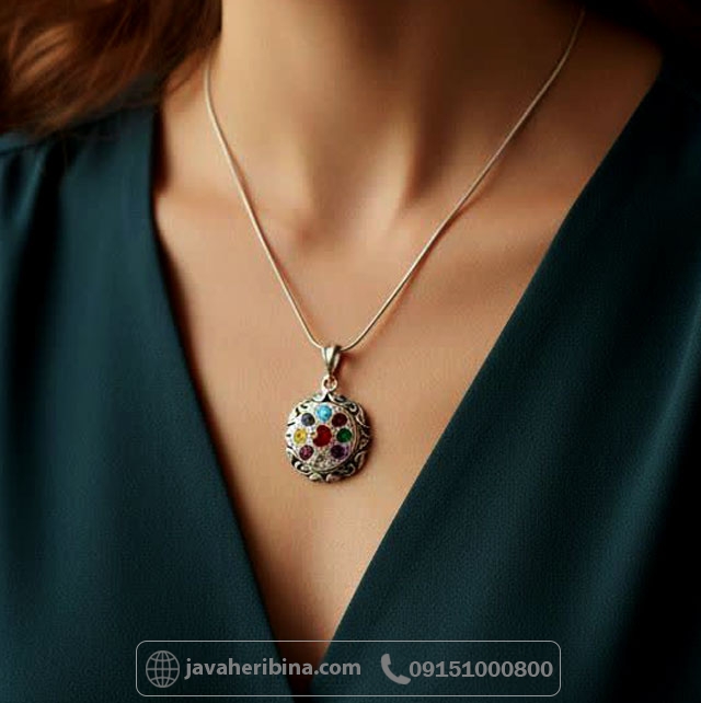 گردنبند چند جواهر نقره بدون زنجیر _کد:35277