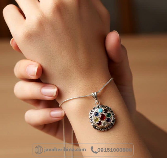 گردنبند چند جواهر نقره بدون زنجیر _کد:35277