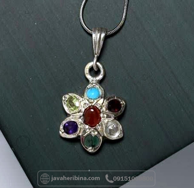 گردنبند چند جواهر نقره طرح گل بدون زنجیر _کد:35278