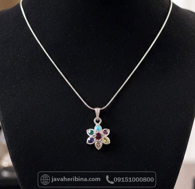 گردنبند چند جواهر نقره طرح گل بدون زنجیر _کد:35278