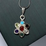 گردنبند چند جواهر نقره طرح گل بدون زنجیر _کد:۳۵۲۷۸