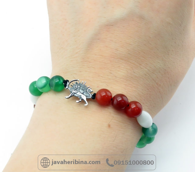 دستبند نقره شیر و خورشید با سنگ عقیق و آونتورین و چشم گربه _کد:35281