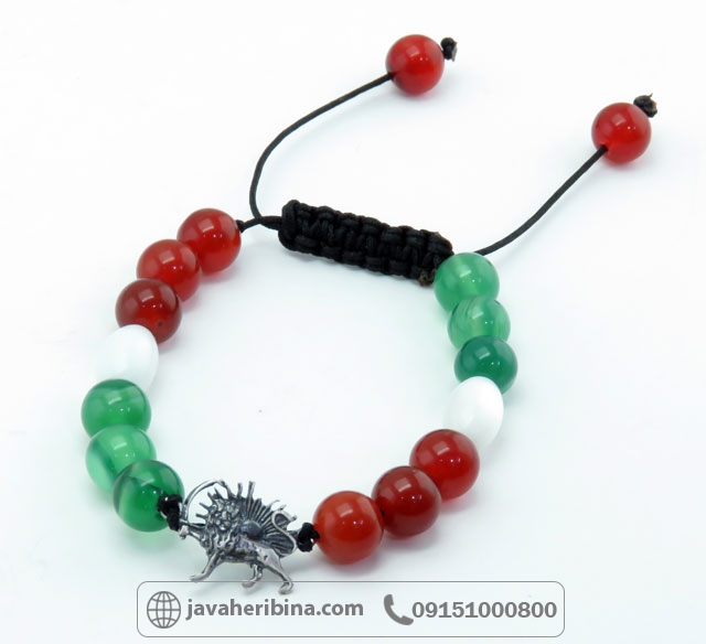 دستبند نقره شیر و خورشید با سنگ عقیق و آونتورین و چشم گربه _کد:35281