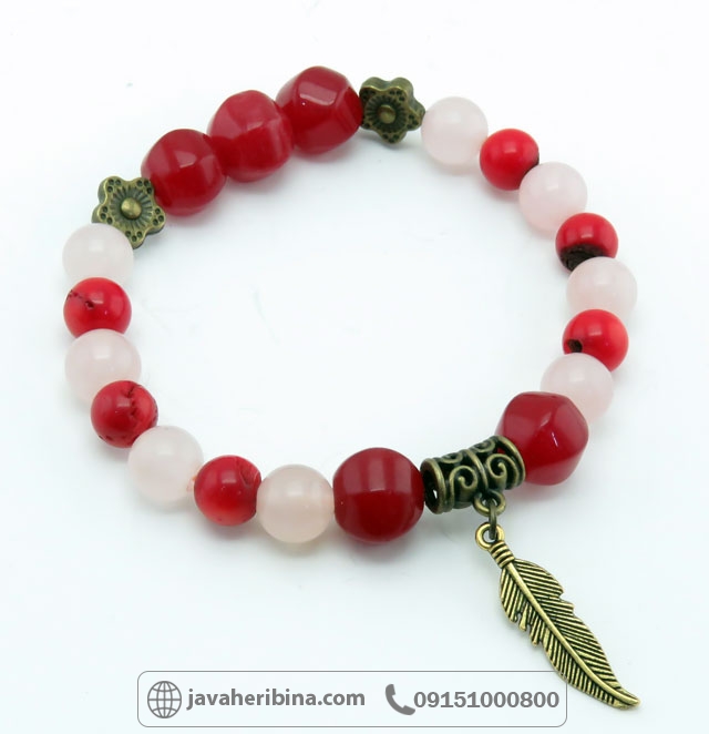 دستبند چند جواهر رزکوارتز و جیدو مرجان _کد:35294