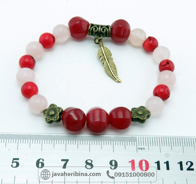 دستبند چند جواهر رزکوارتز و جیدو مرجان _کد:35294