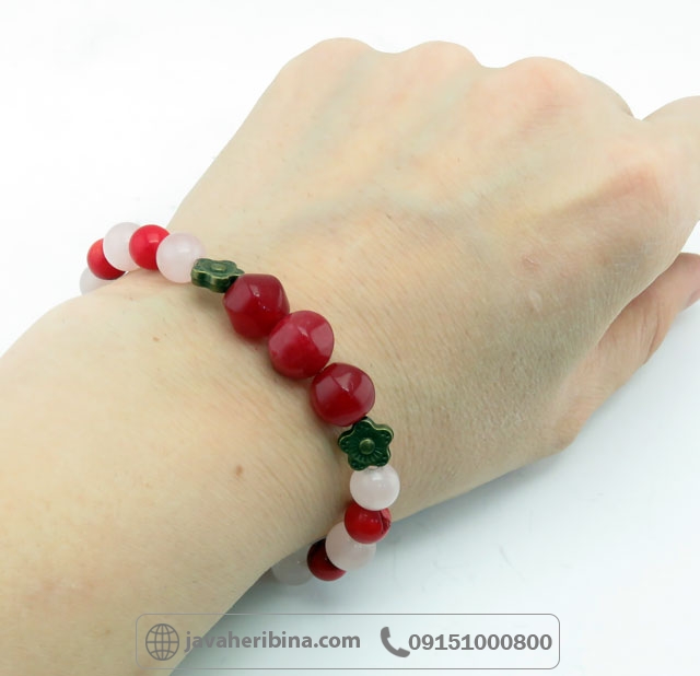 دستبند چند جواهر رزکوارتز و جیدو مرجان _کد:35294