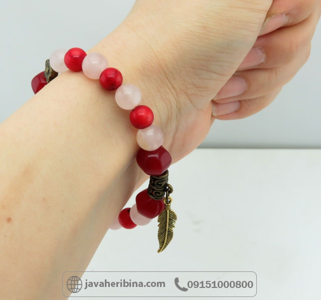دستبند چند جواهر رزکوارتز و جیدو مرجان _کد:35294