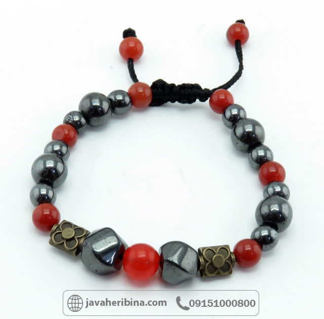 دستبند حدید حدید و عقیق قرمز _کد:35296