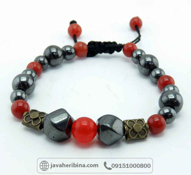 دستبند حدید حدید و عقیق قرمز _کد:35296