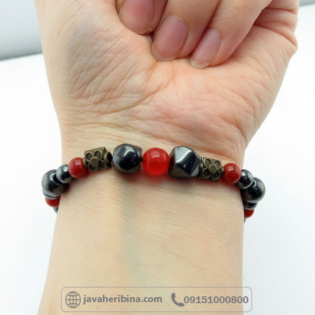 دستبند حدید حدید و عقیق قرمز _کد:35296