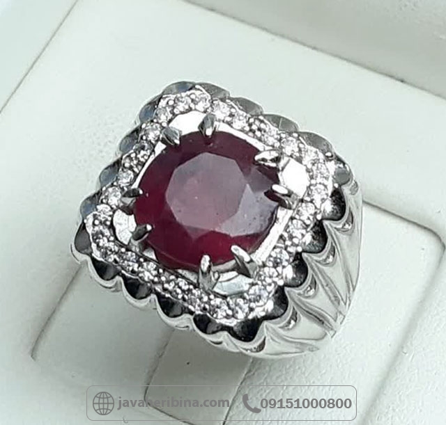 انگشتر یاقوت سرخ نقره مردانه رودیوم _کد:35310