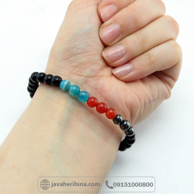 دستبند چند جواهر عقیق و حدید _کد:35319