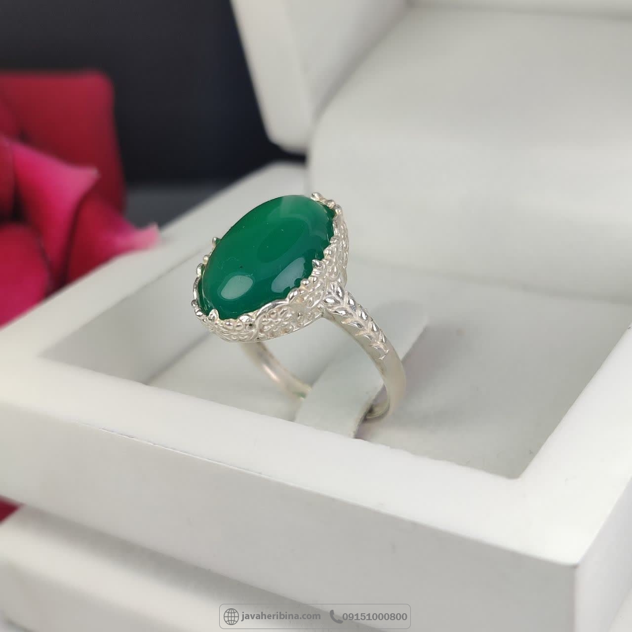 انگشتر عقیق سبز نقره زنانه خوش رنگ _کد:35334
