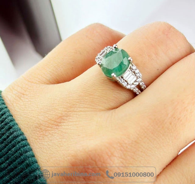 انگشتر زمرد زامبیا نقره زنانه رودیوم _کد:35344