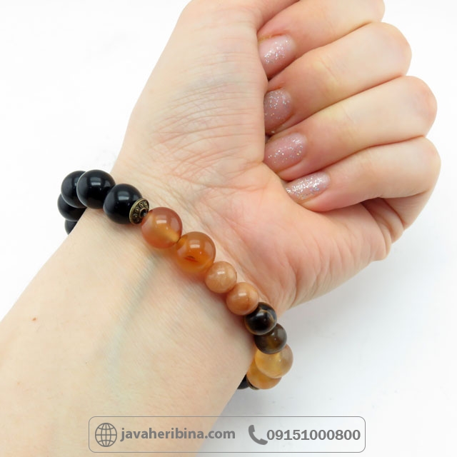 دستبند چند جواهر عقیق و چشم ببر خوش رنگ _کد:35356