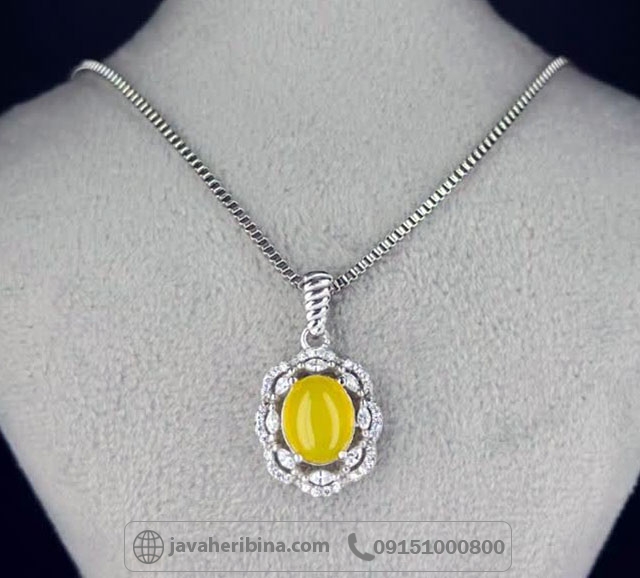 گردنبند عقیق شرف الشمس نقره زنانه سایز نگین 8*10 بدون زنجیر _کد:35361