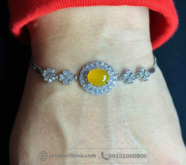 دستبند عقیق شرف الشمس نقره زنانه درخشان سایز نگین 7*9 _کد:35368