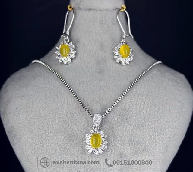 سرویس عقیق شرف الشمس نقره زنانه سایز نگین 5*8 بدون زنجیر _کد:35369