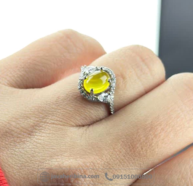 انگشتر عقیق شرف الشمس نقره زنانه سایز نگین 6*8 _کد:35377