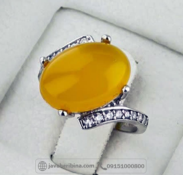 انگشتر عقیق شرف الشمس نقره زنانه مدل پیچ سایز نگین 10*14 _کد:35380