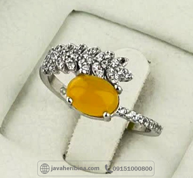 انگشتر عقیق شرف الشمس نقره مدل گندم با سایز نگین 6*8 _کد:35381