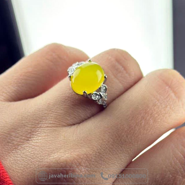 انگشتر عقیق شرف الشمس نقره زنانه سایز نگین 10*12 _کد:35384
