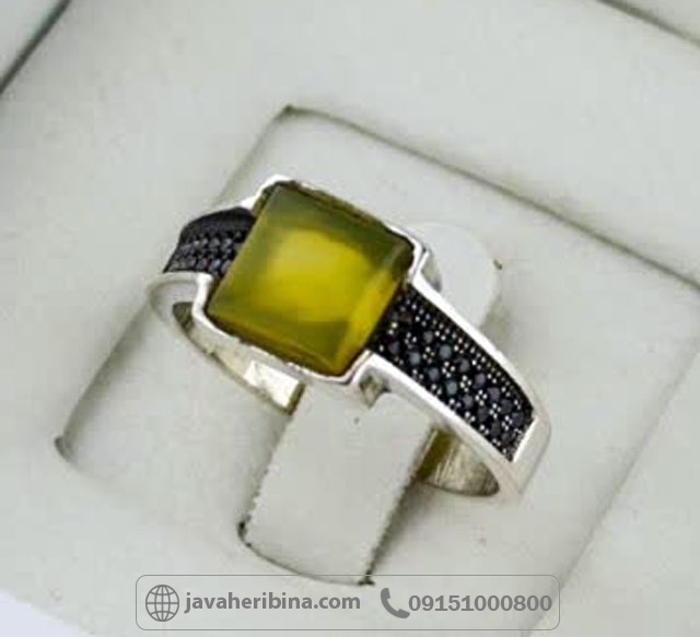 انگشتر عقیق شرف الشمس نقره مردانه میکروستینگ سایز نگین 8*8 _کد:35391