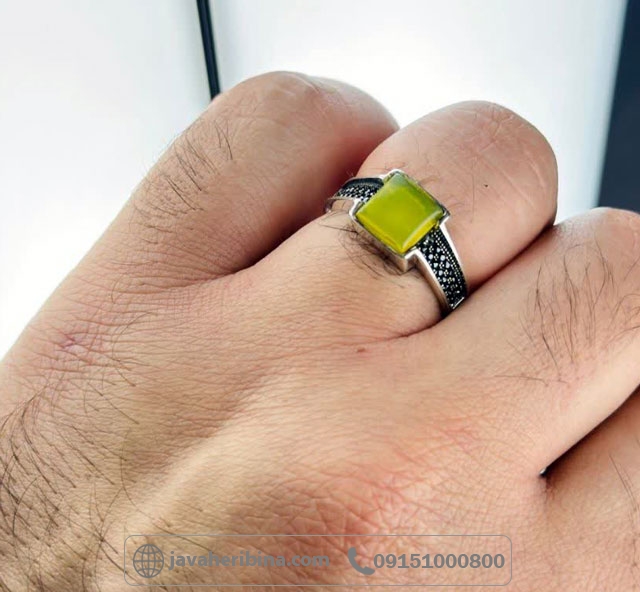 انگشتر عقیق شرف الشمس نقره مردانه میکروستینگ سایز نگین 8*8 _کد:35391