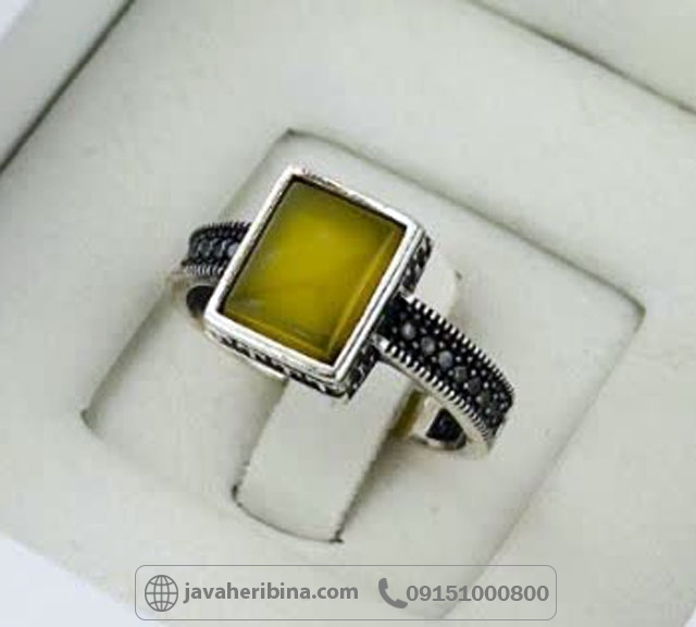 انگشتر عقیق شرف الشمس نقره مردانه میکروستینگ با سایز نگین 8*10 _کد:35392