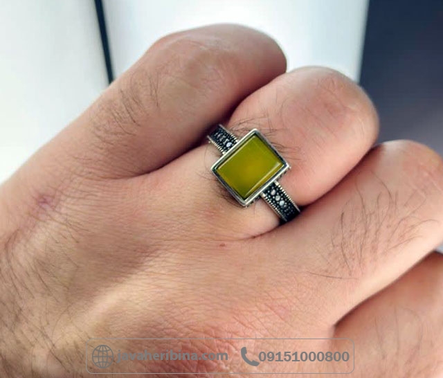انگشتر عقیق شرف الشمس نقره مردانه میکروستینگ با سایز نگین 8*10 _کد:35392