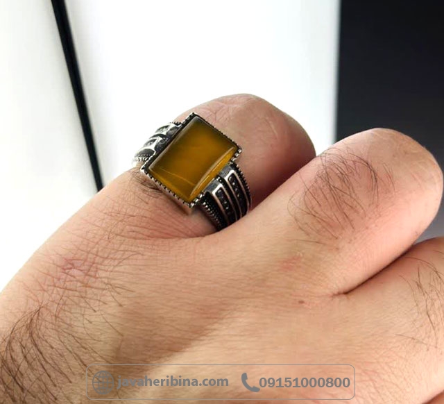 انگشتر عقیق شرف الشمس نقره مردانه میکروستینگ با سایز نگین 10*14 _کد:35393