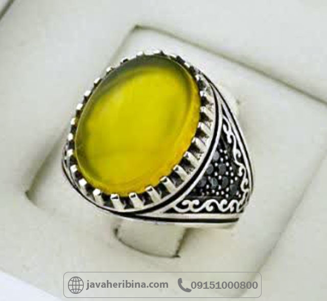 انگشتر عقیق شرف الشمس نقره مردانه با سایز نگین 12*16 _کد:35394