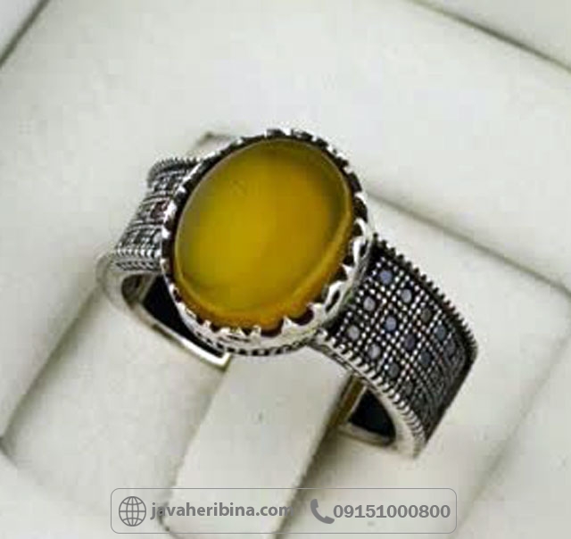 انگشتر عقیق شرف الشمس نقره مردانه میکروستینگ با سایز نگین 10*12 _کد:35395