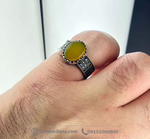 انگشتر عقیق شرف الشمس نقره مردانه میکروستینگ با سایز نگین 10*12 _کد:35395