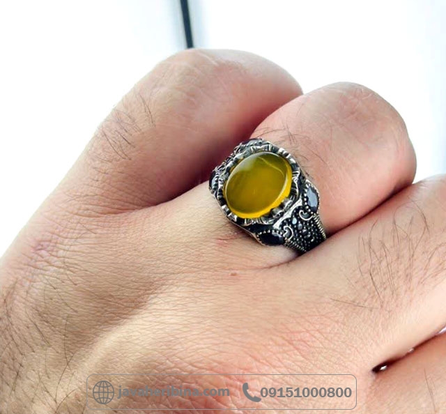 انگشتر عقیق شرف الشمس نقره مردانه میکروستینگ سایز نگین 10*12 _کد:35396